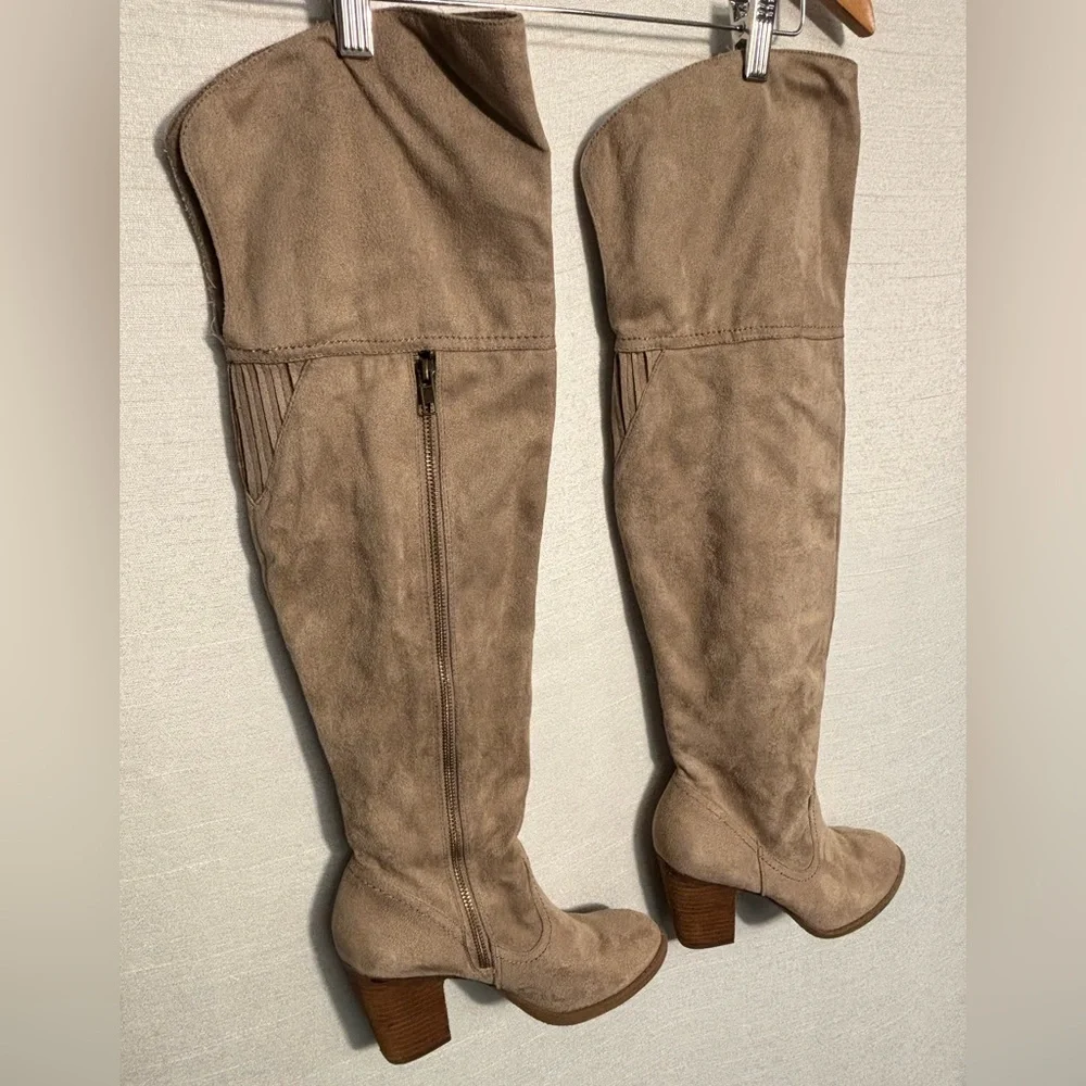 Not Rated | VGUC Tan Over-the-Knee Boots Heel Side Zip Faux Suede, 6.5